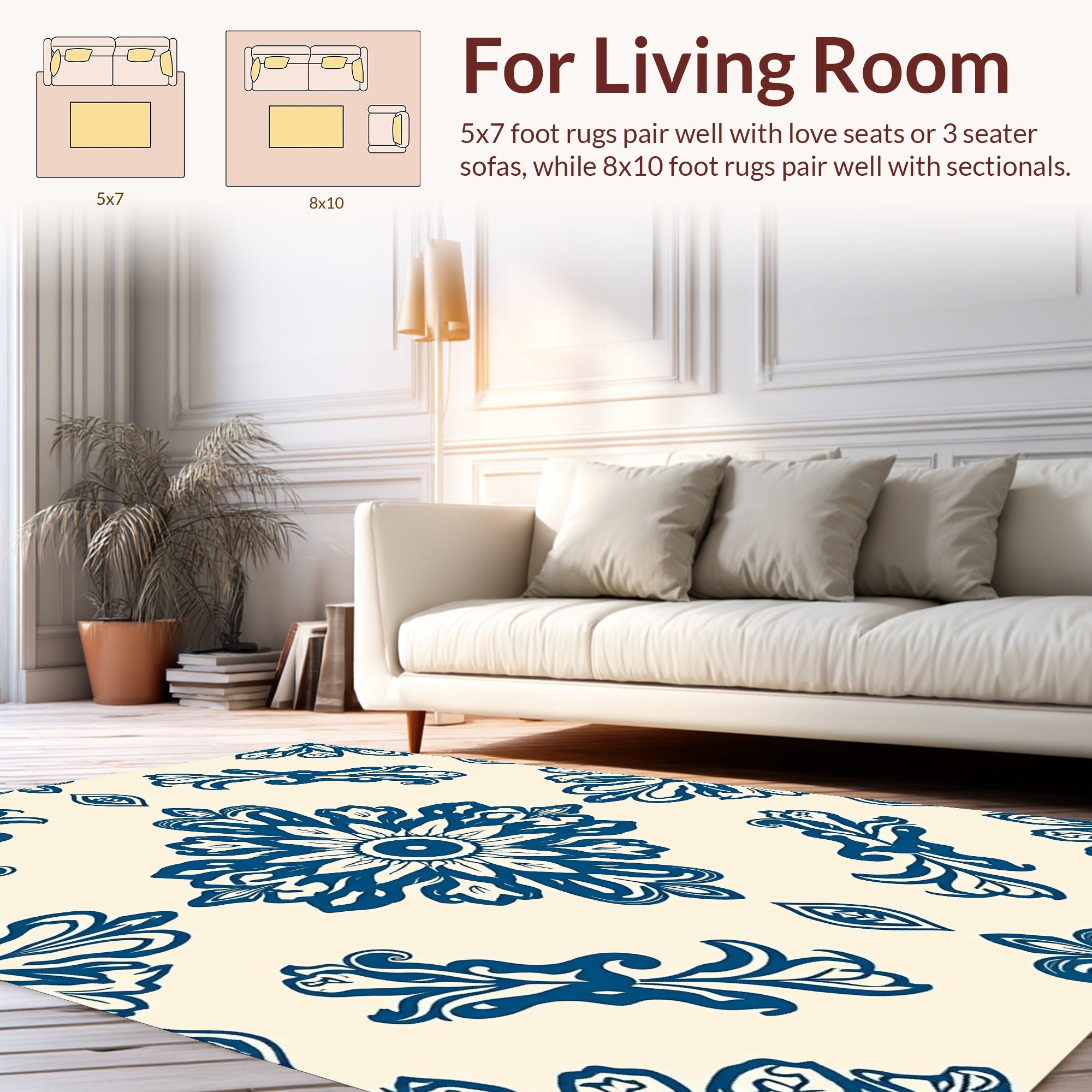 Classic Blue Floral Motif Rug