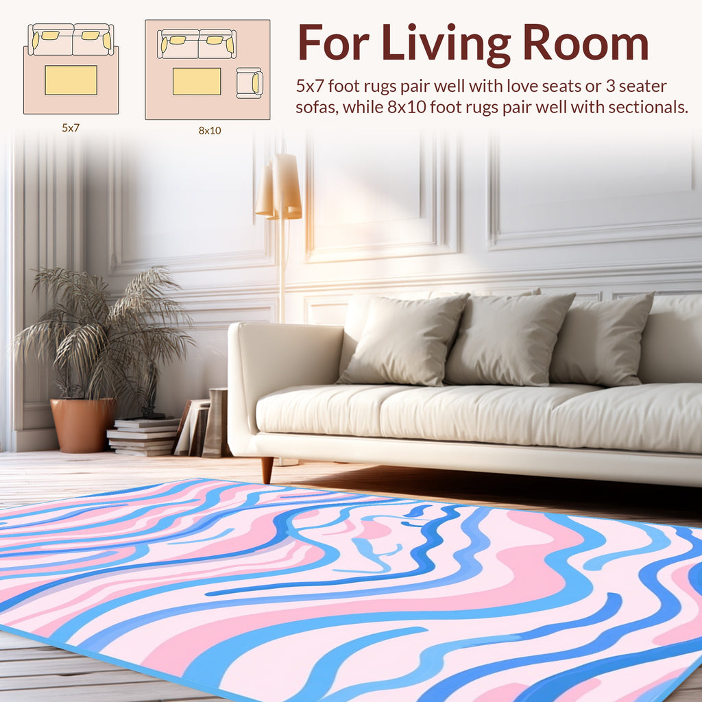 Abstract Blue Pink Wavy Lines Rug