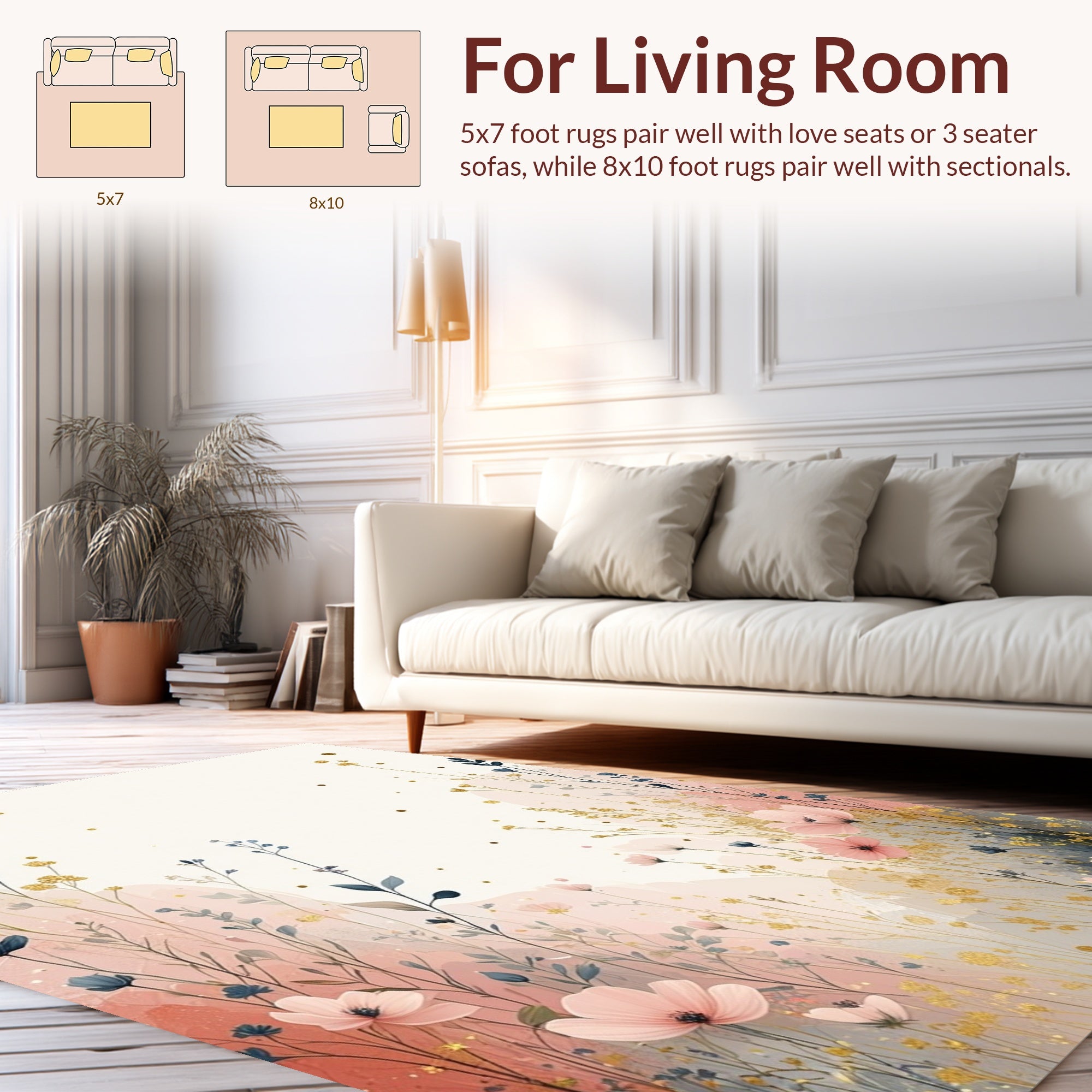 Whimsical Floral Meadow Watercolor Art Rug