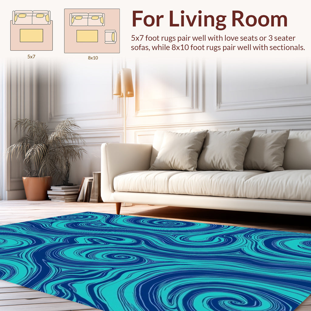 Dynamic Swirling Teal Navy Pattern Rug
