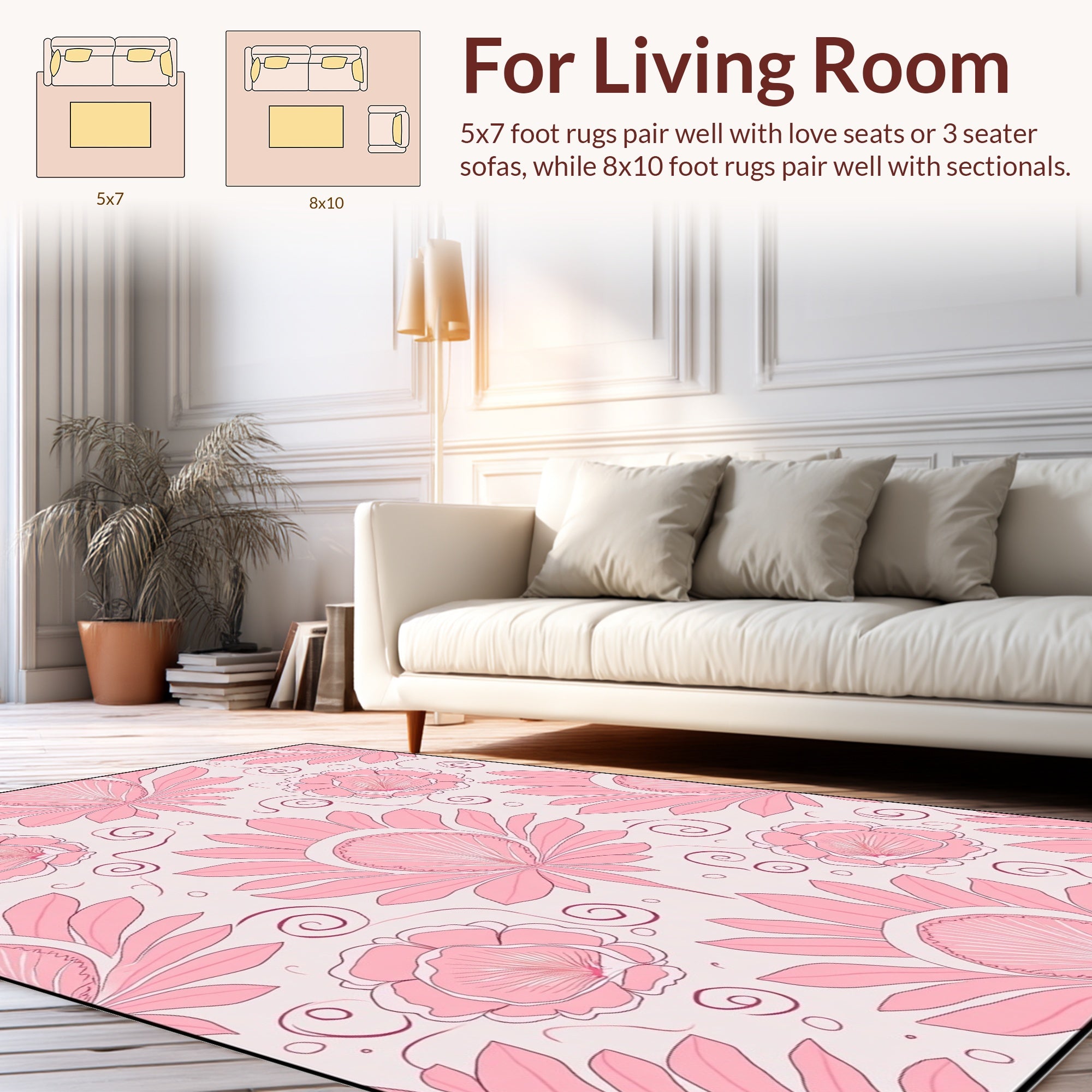 Pink Floral And Swirl Pattern Rug
