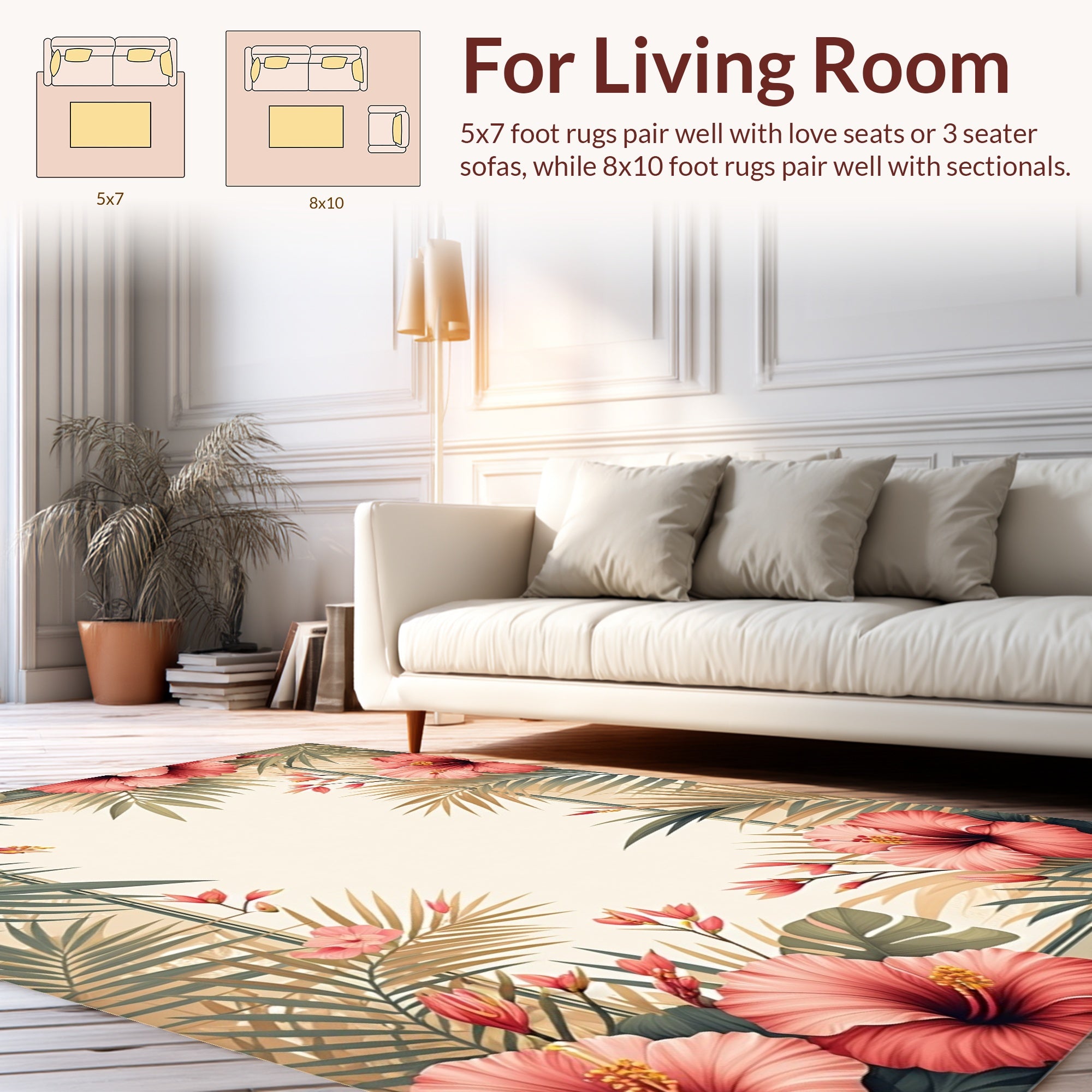 Tropical Flower and Leaf Botanical Art Rug