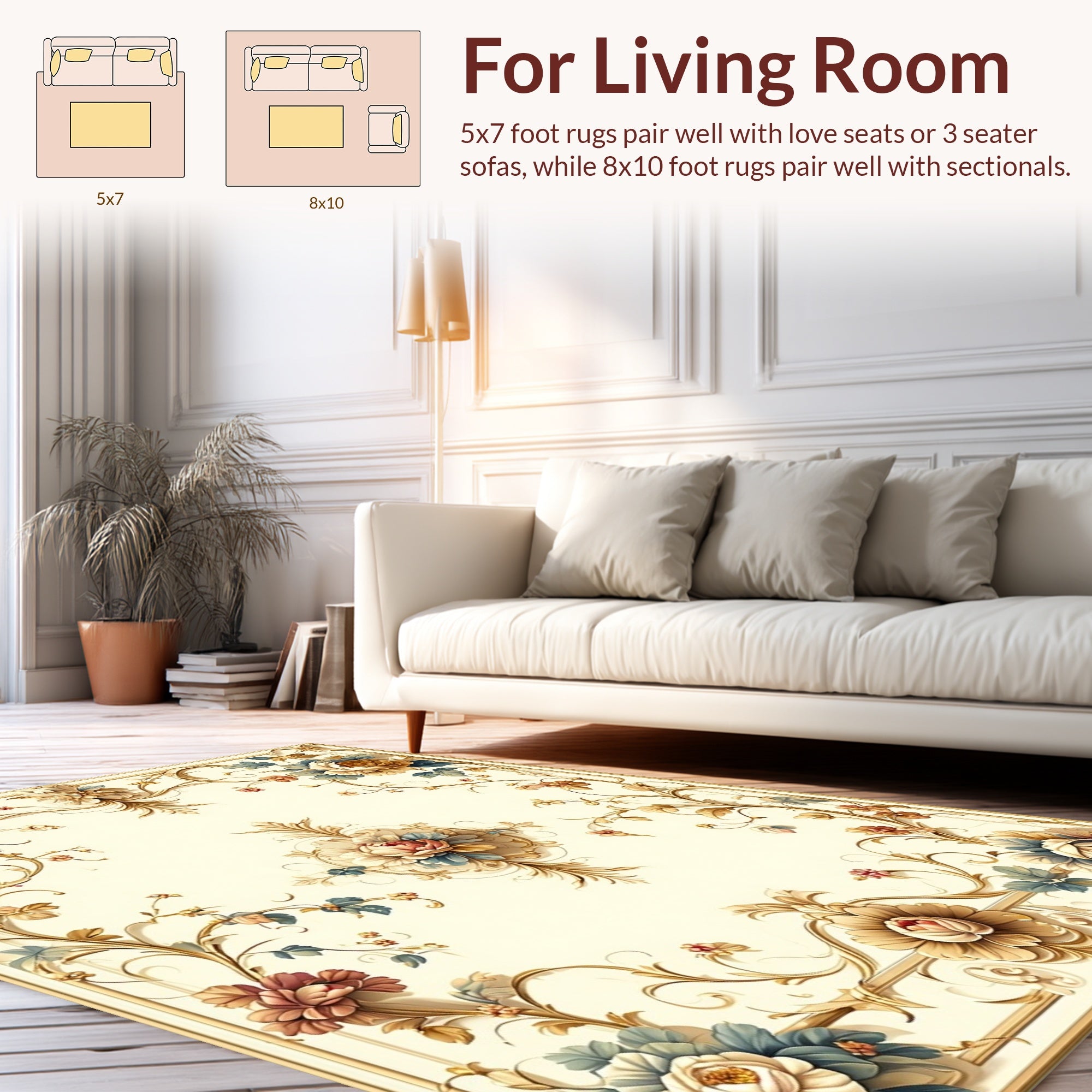Ornate Floral Scrollwork Accent Rug