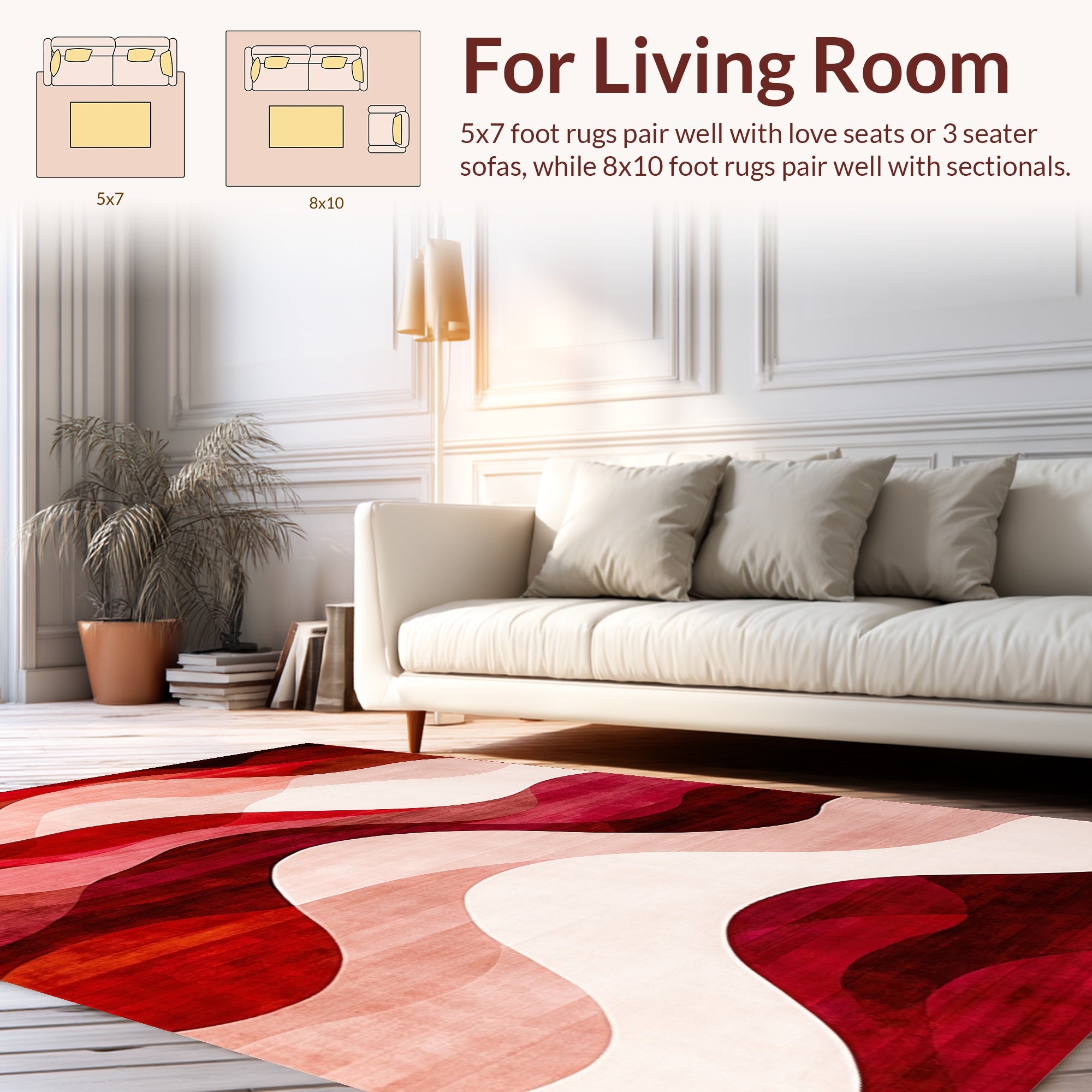 Abstract Red Layered Waves Rug