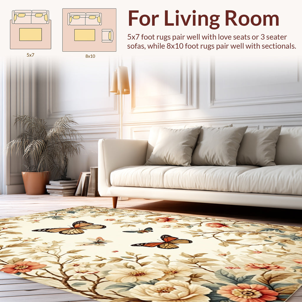 Floral Butterfly Garden Pattern Rug