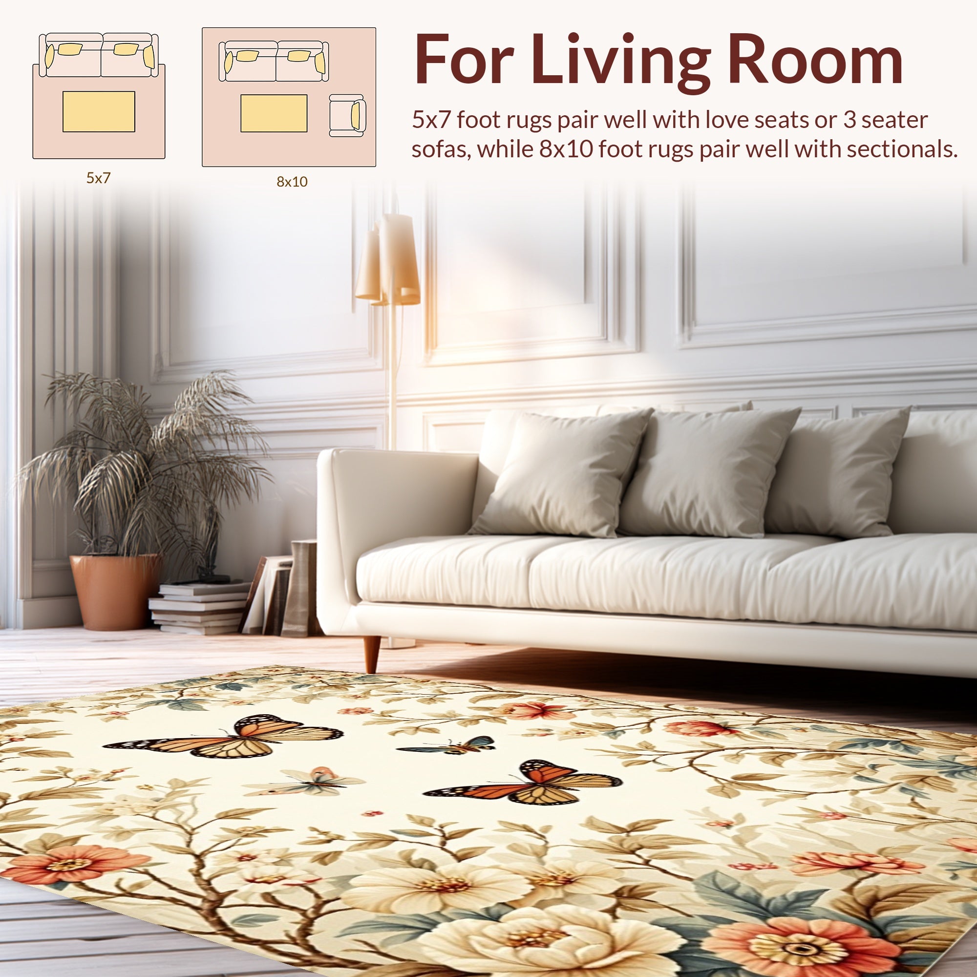 Floral Butterfly Garden Pattern Rug