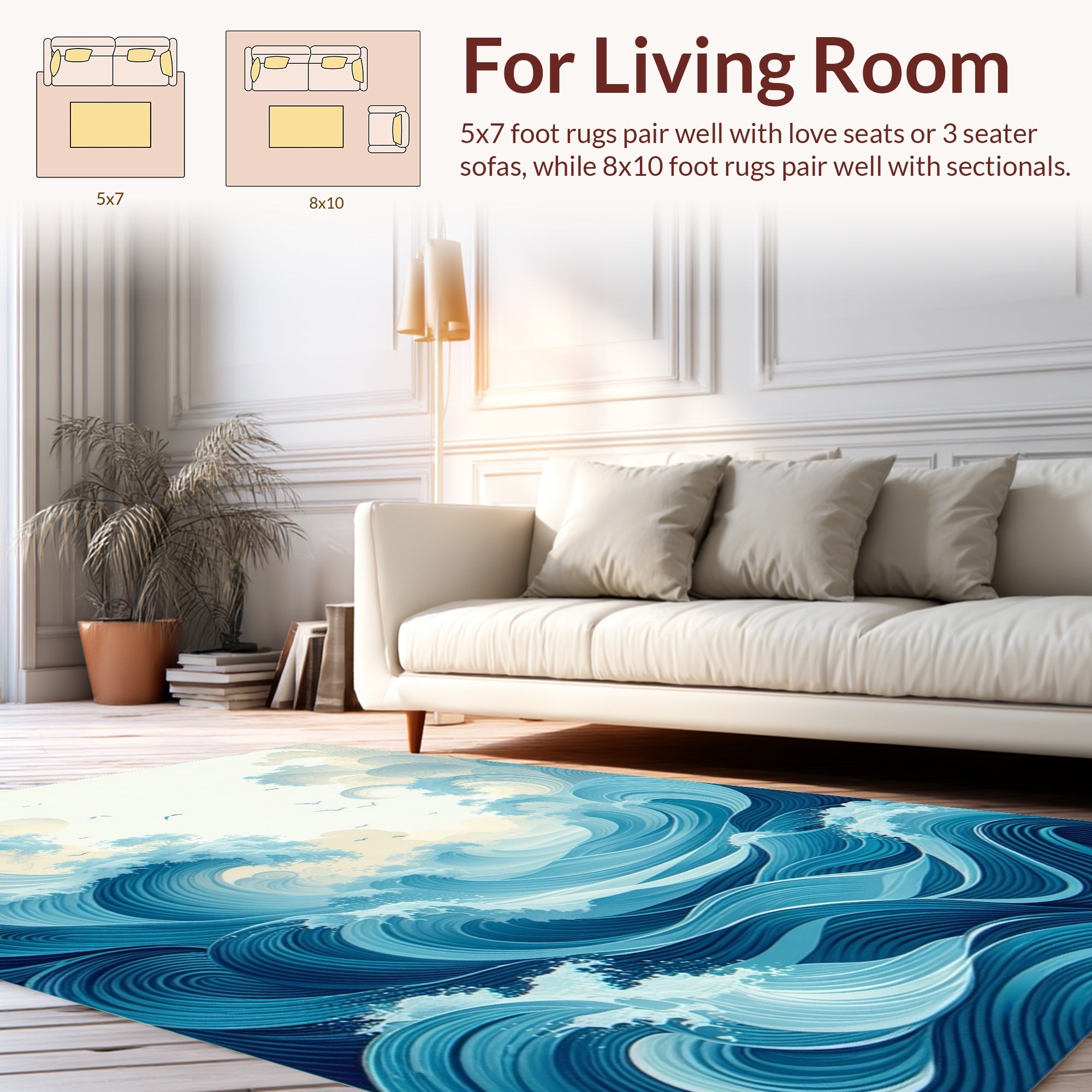 Dynamic Blue Ocean Wave Motion Art Rug
