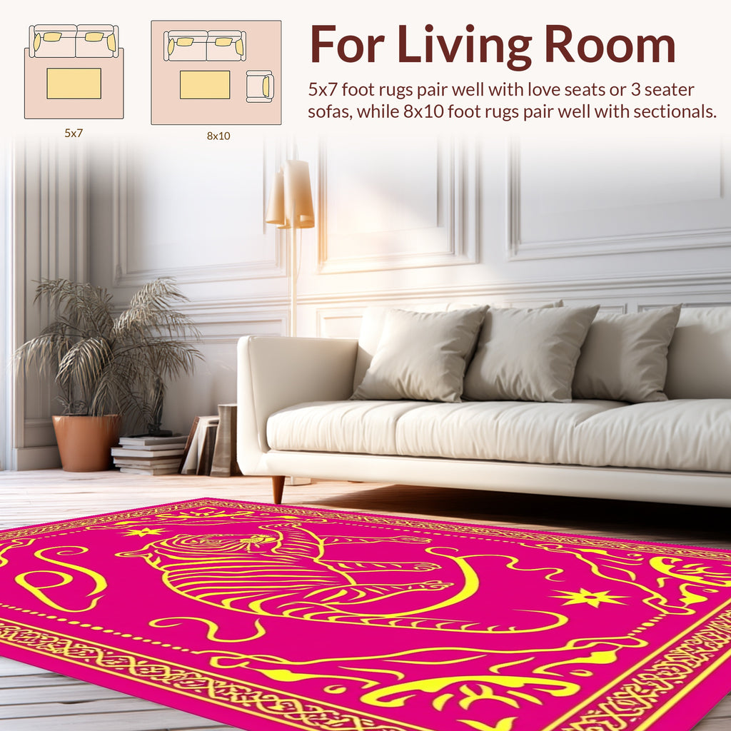 Bold Pink Yellow Tiger Pattern Rug