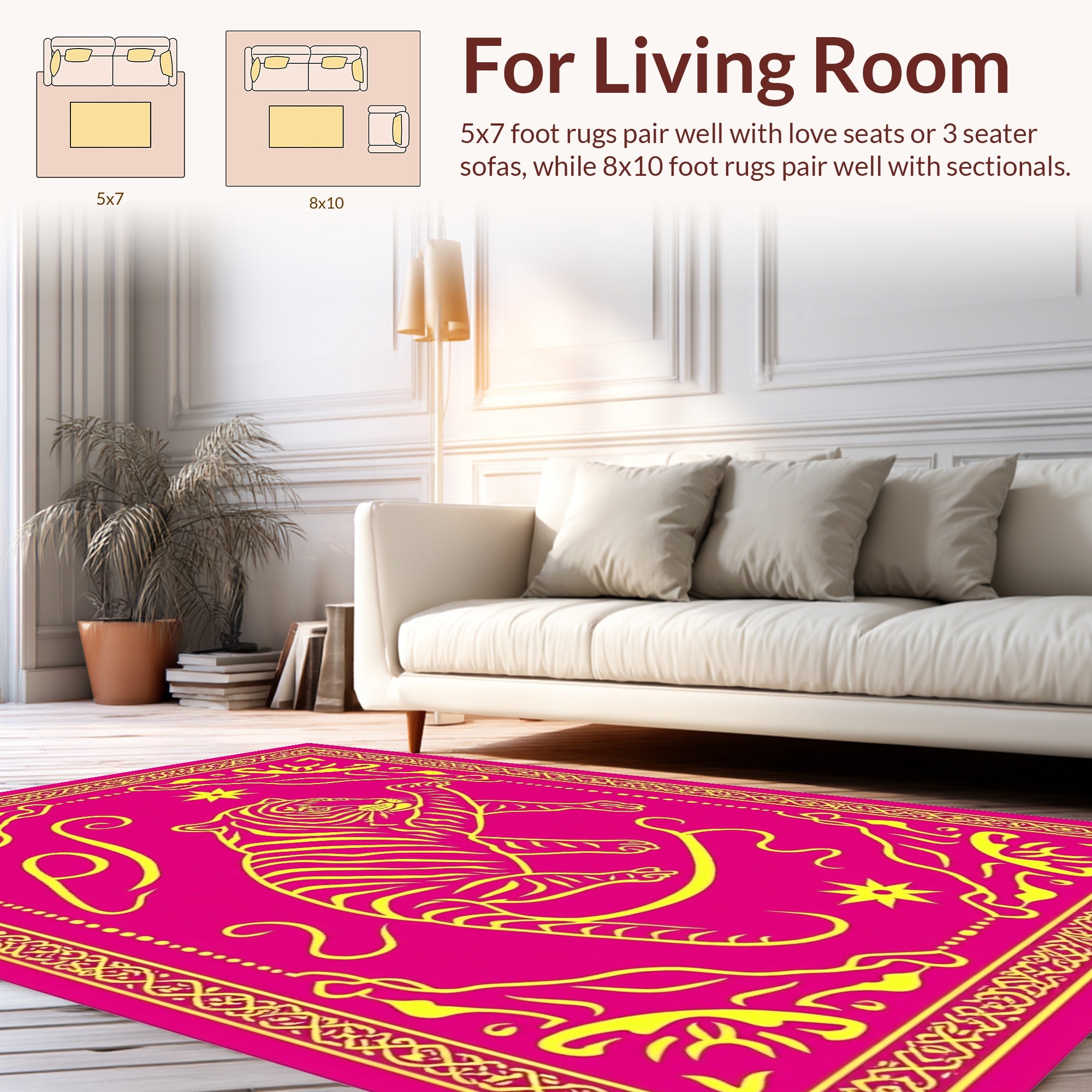 Bold Pink Yellow Tiger Pattern Rug