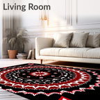 Crimson White Floral Mandala Black Rug
