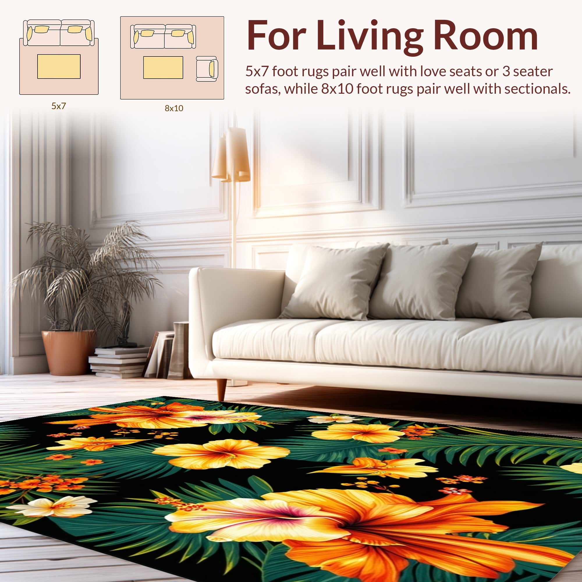 Tropical Hibiscus Floral Pattern Rug