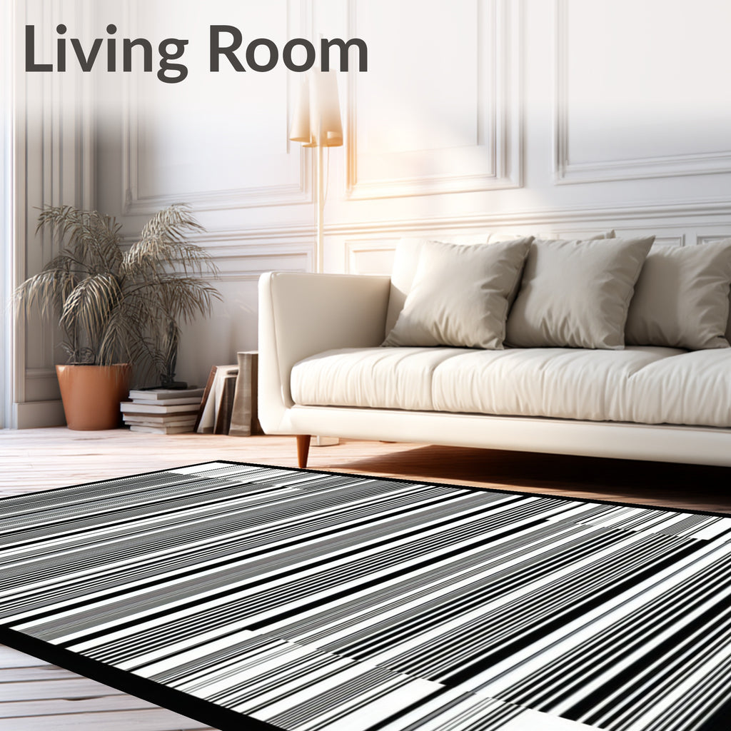 Modern Black White Stripe Graphic Rug