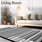 Modern Black White Stripe Graphic Rug