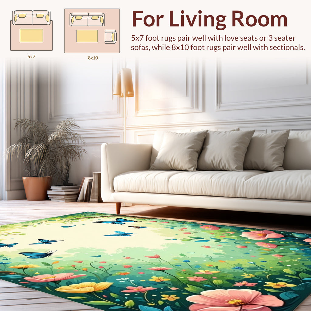 Whimsical Butterflies Blossoms Woodland Rug