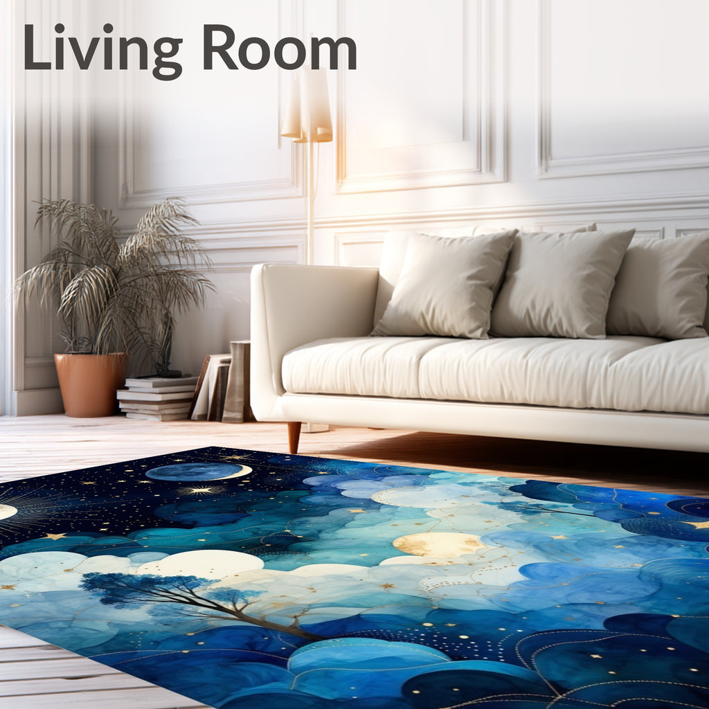 Celestial Night Sky Watercolor Design Rug
