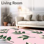 Soft Pink Botanical Leaf Branch Rug
