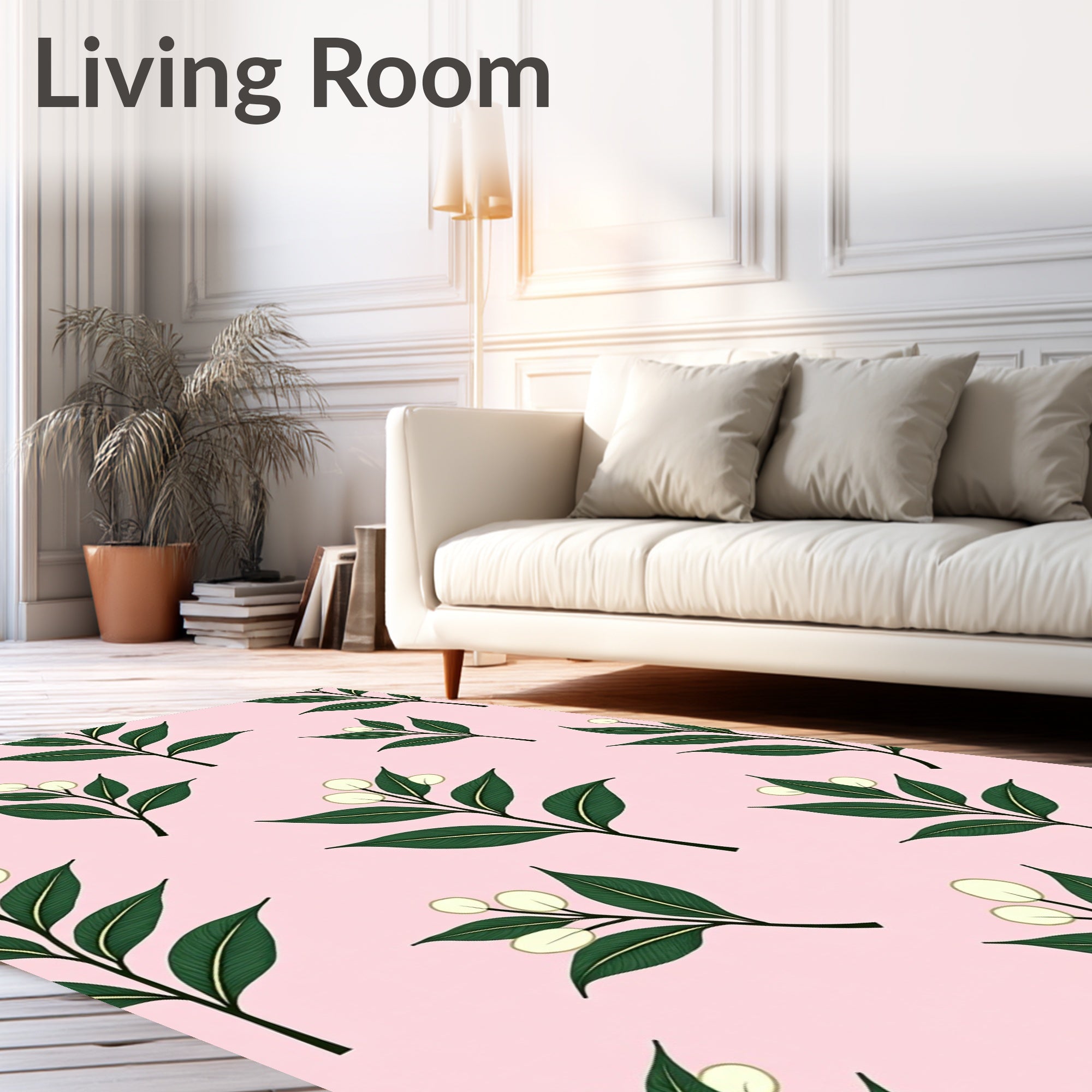 Soft Pink Botanical Leaf Branch Rug