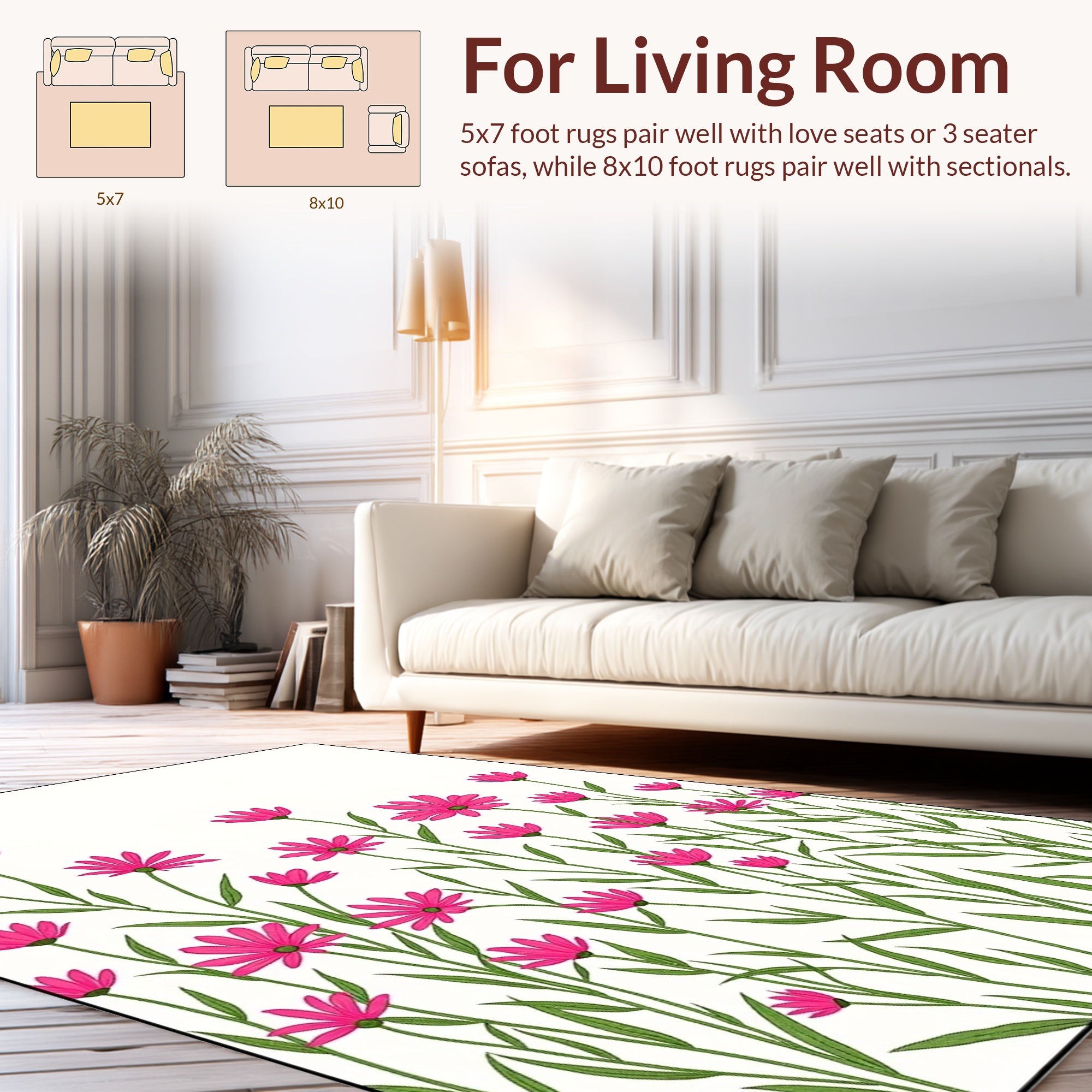 Pink Daisy Field Pattern Rug