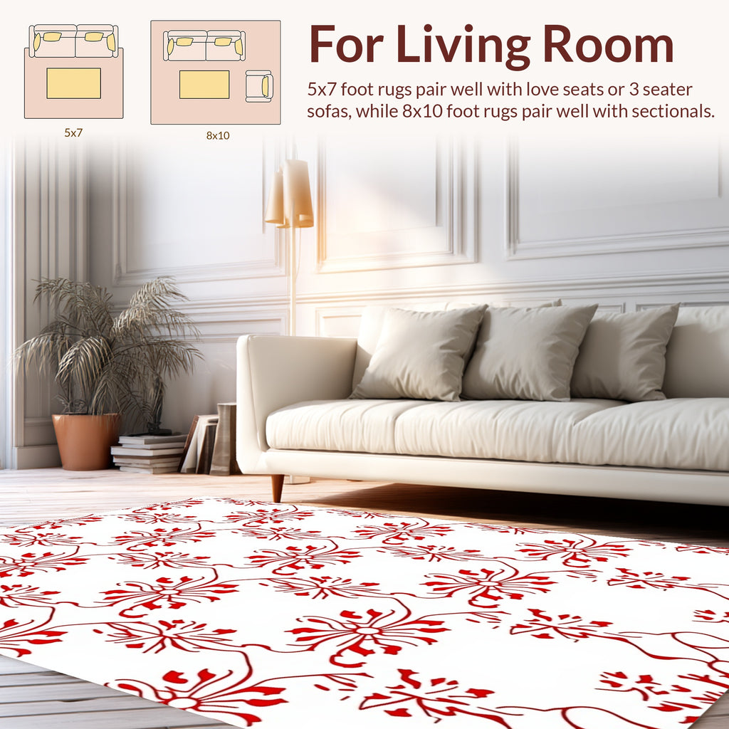 Stylized Red Floral Vine Pattern Rug