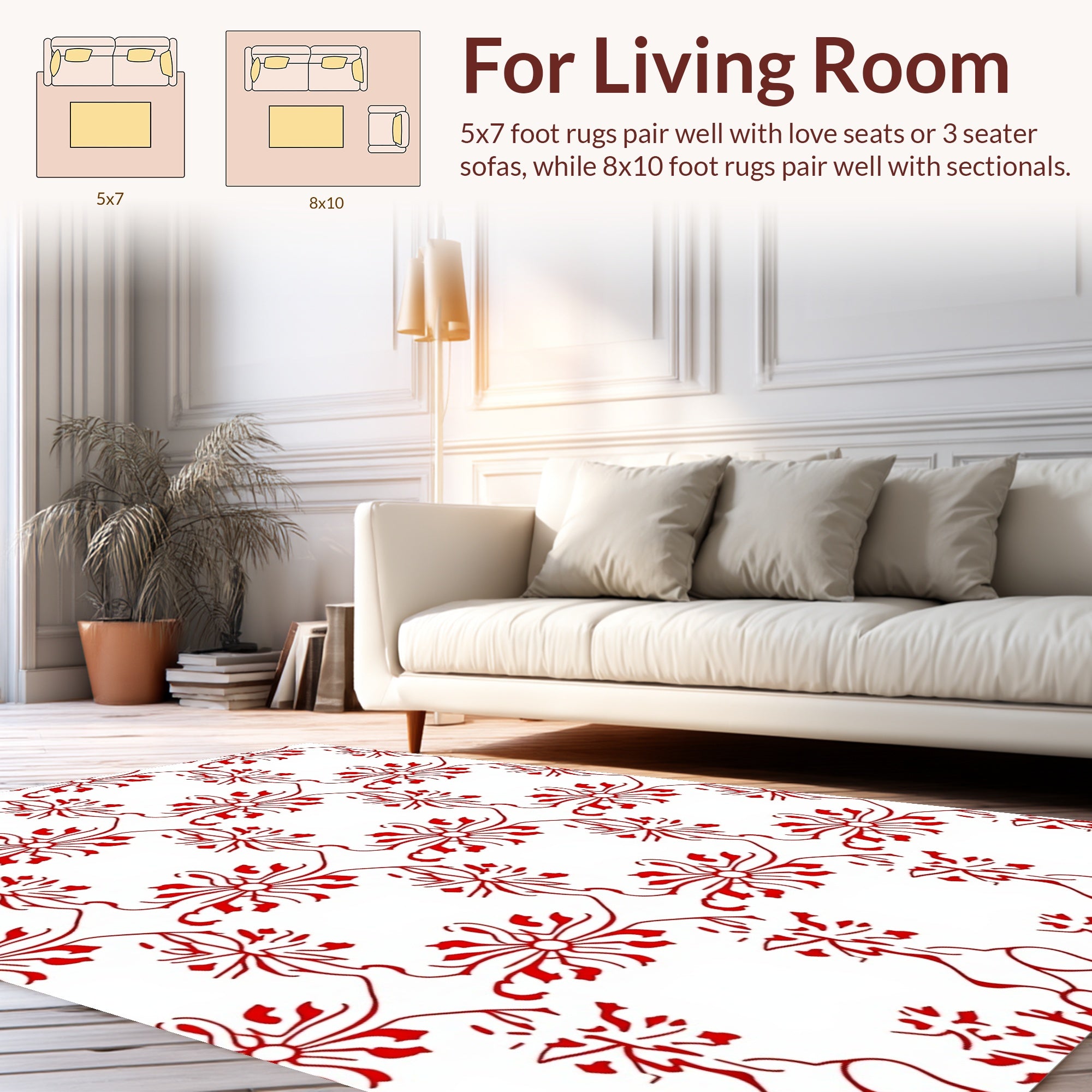 Stylized Red Floral Vine Pattern Rug