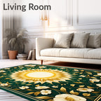 Golden Sun White Floral Scroll Pattern Rug