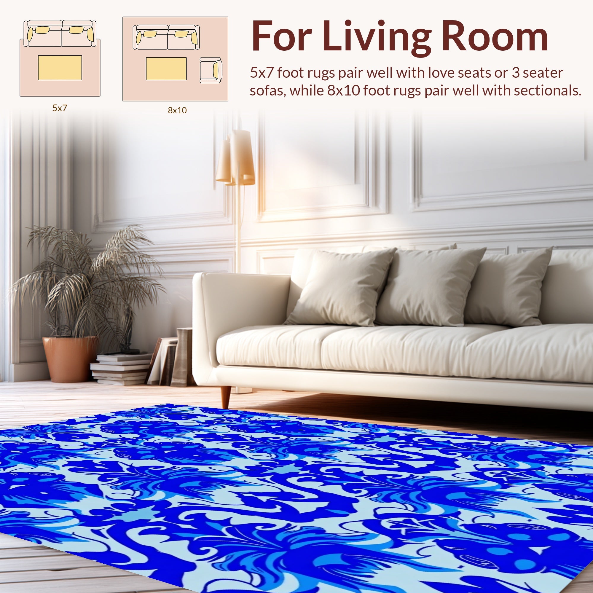 Ornate Blue Baroque Style Pattern Rug
