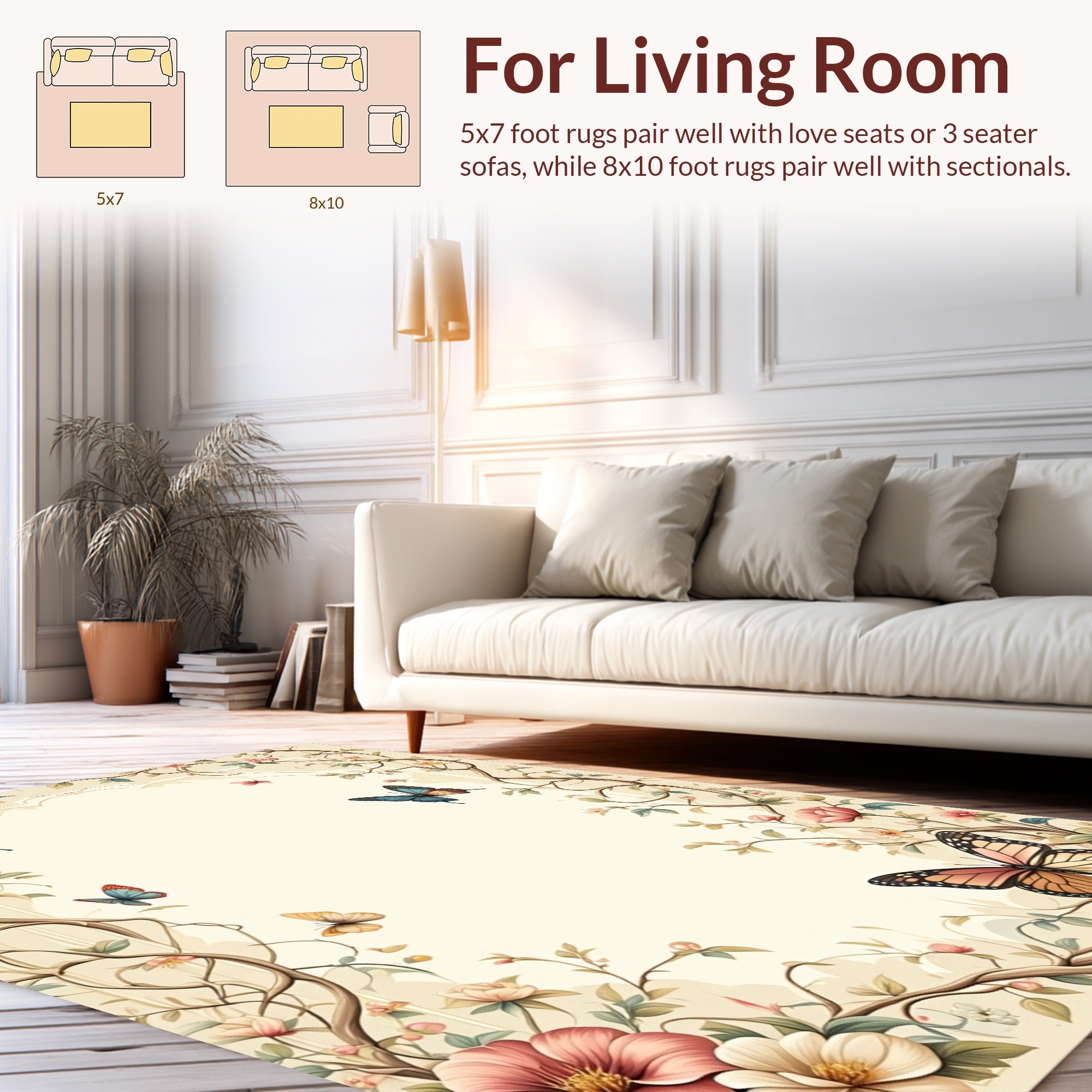 Floral And Butterfly Delicate Vines Rug