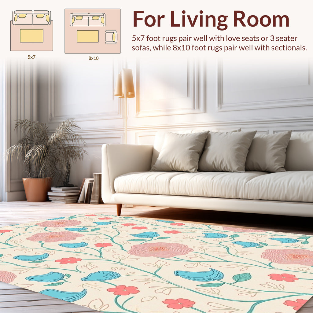 Whimsical Birds Floral Pattern Rug