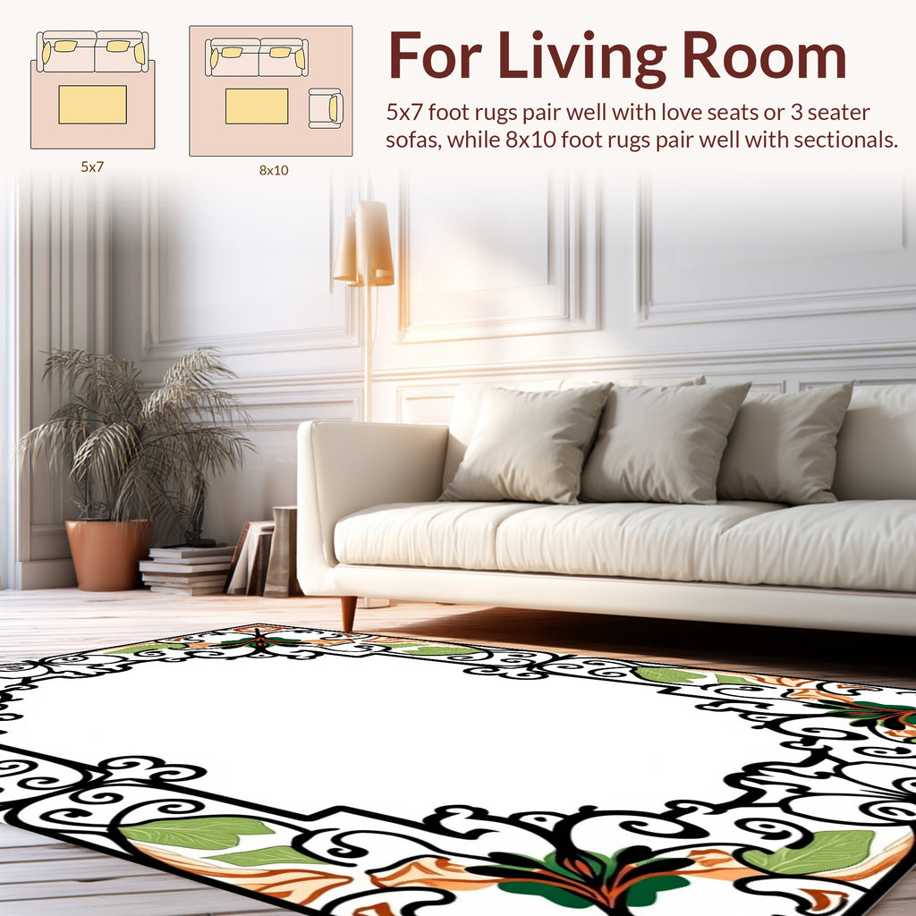 Art Nouveau Floral Vine Border Design Rug