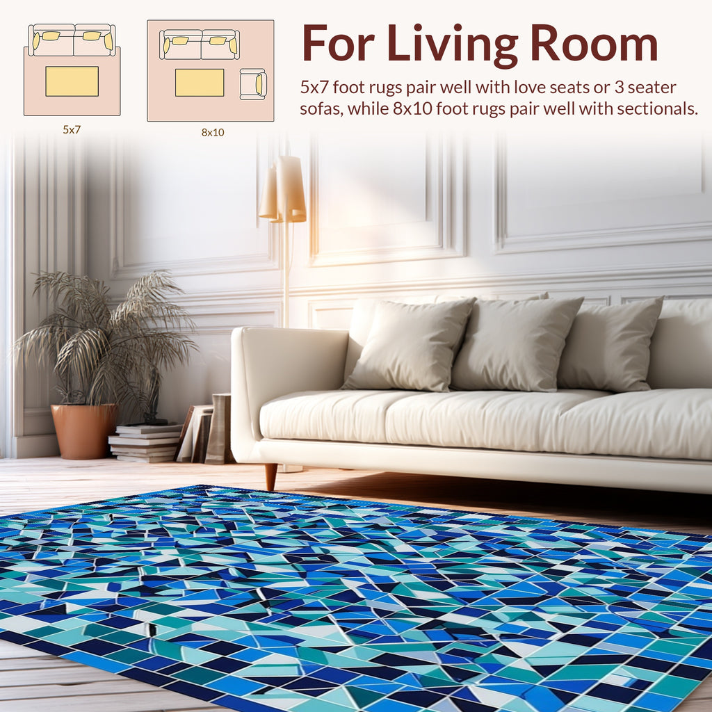 Symmetrical Blue Geometric Mosaic Pattern Rug