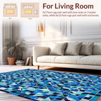 Symmetrical Blue Geometric Mosaic Pattern Rug