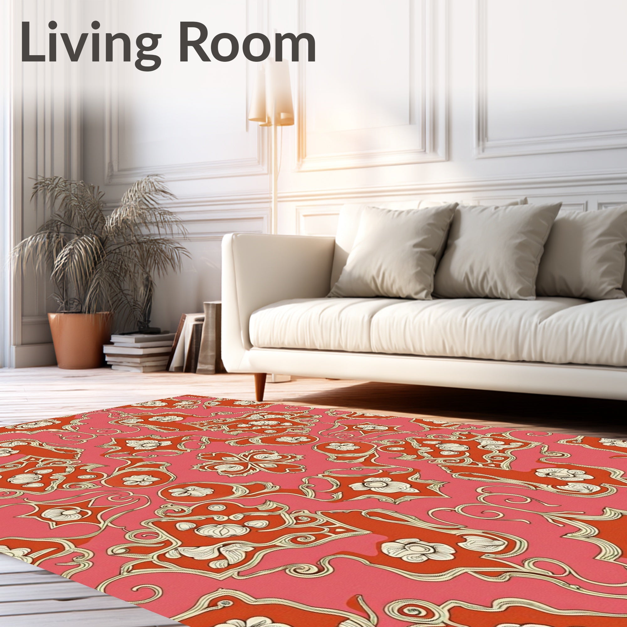 Crimson Coral Floral Medallion Rug