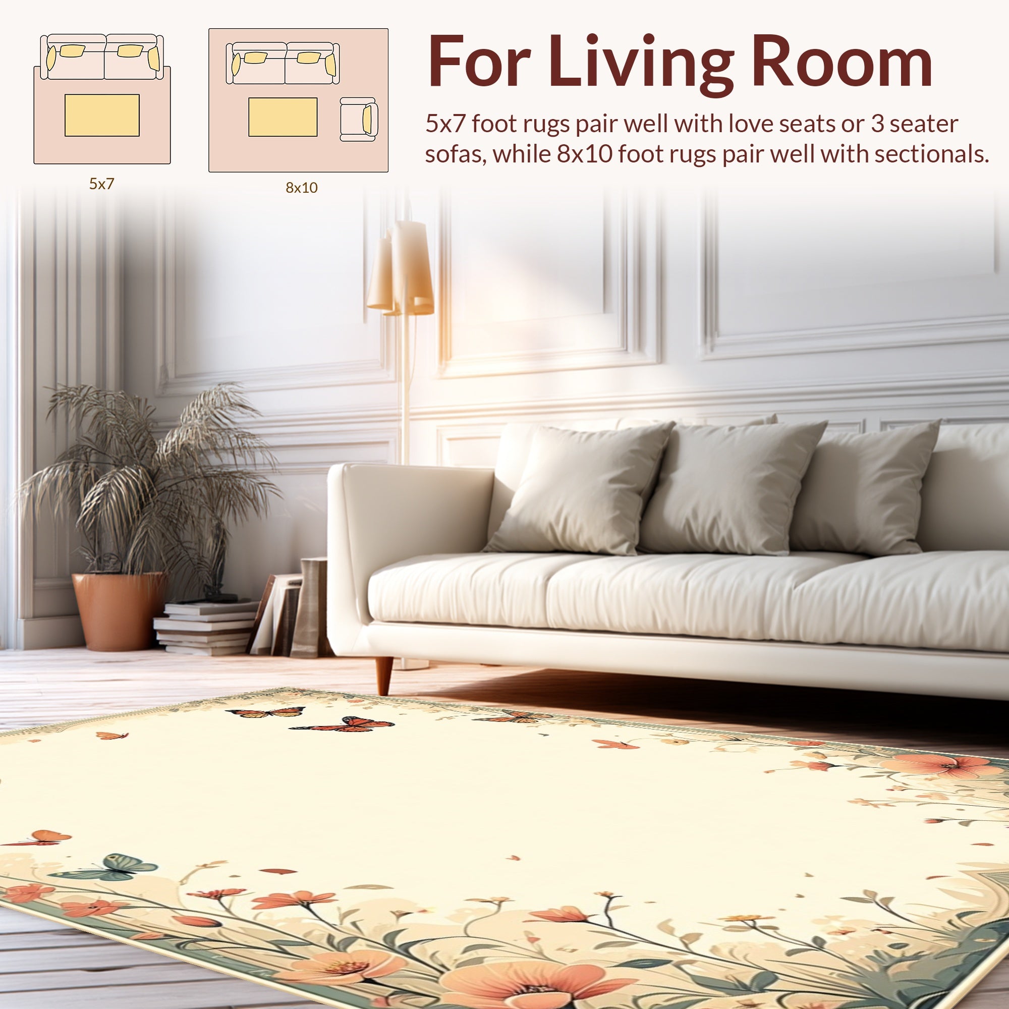 Vintage Floral Butterfly Garden Rug