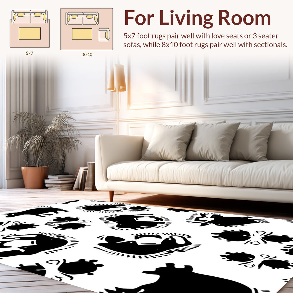 Abstract Animals Black White Pattern Rug