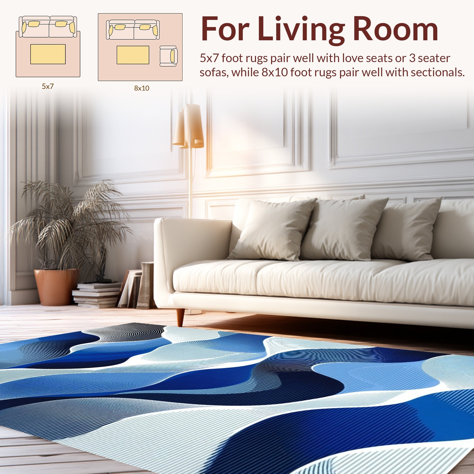 Blue Wave Pattern Abstract Design Rug