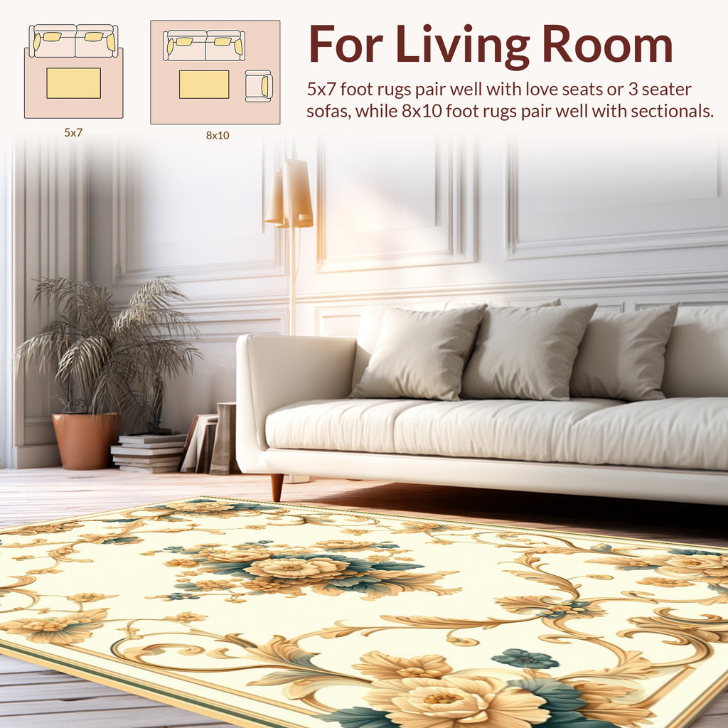 Elegant Floral Scrollwork Blossom Design Rug