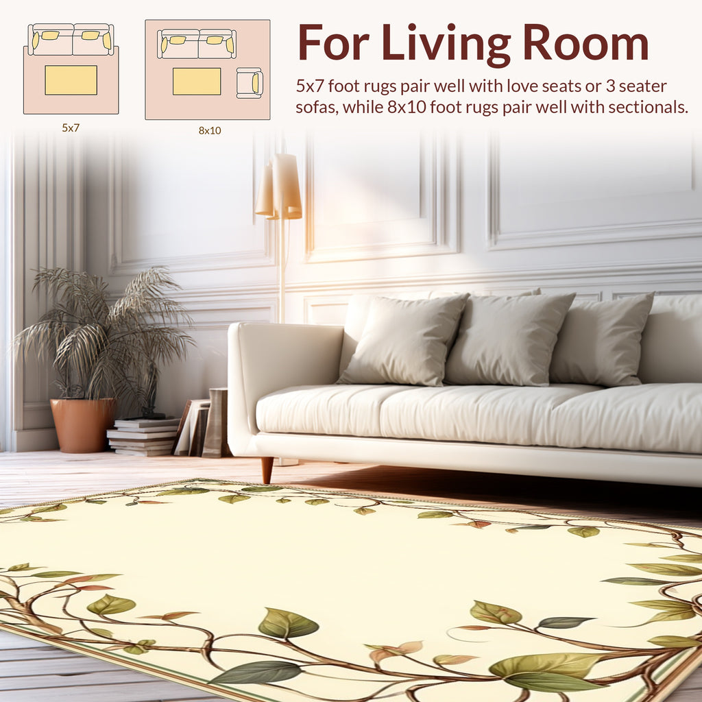 Vine and Leaf Botanical Scroll Work Rug