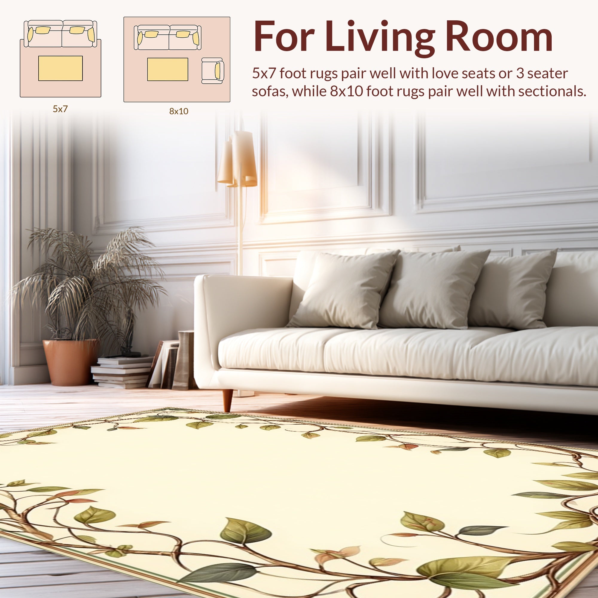 Vine and Leaf Botanical Scroll Work Rug