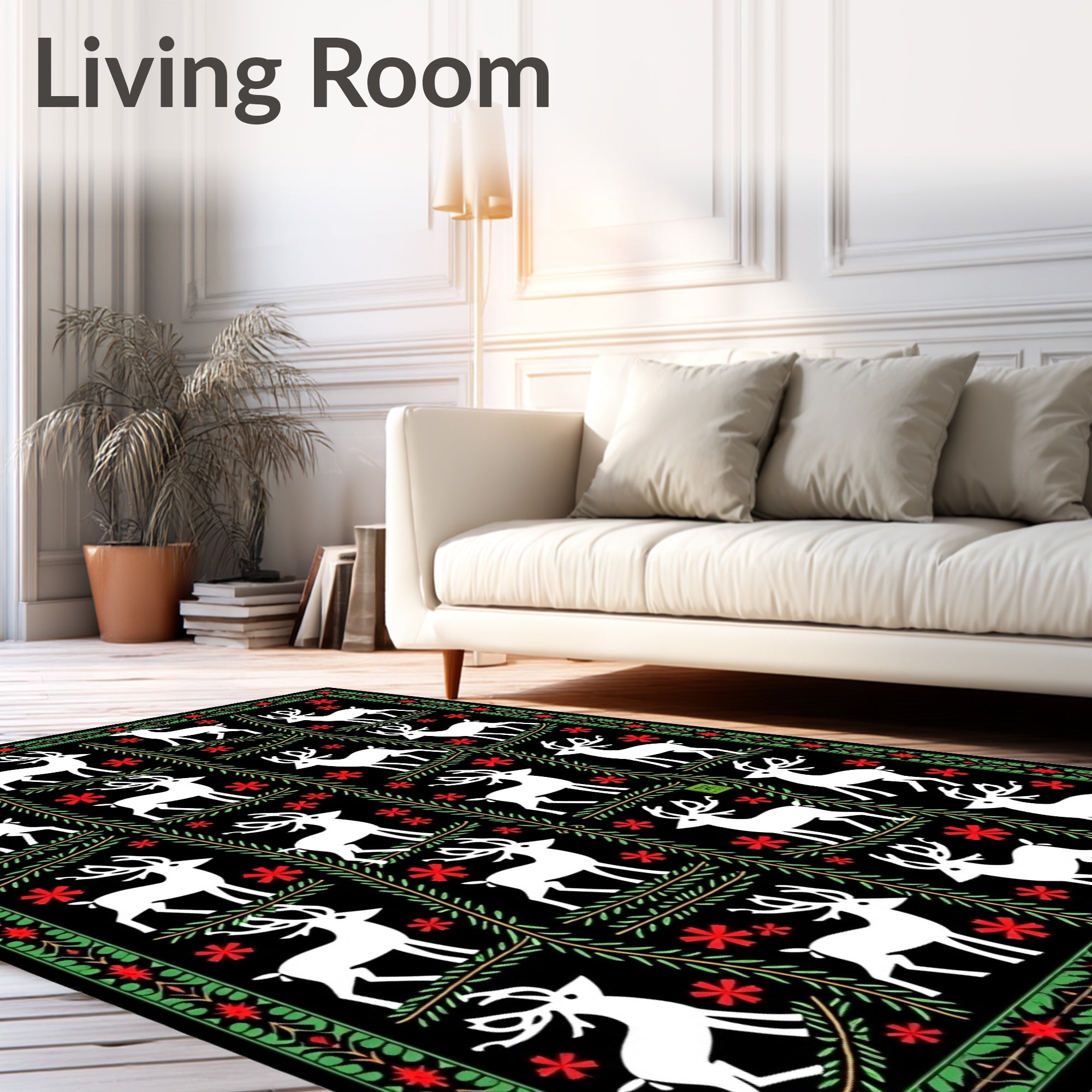 White Stag Red Floral Border Rug