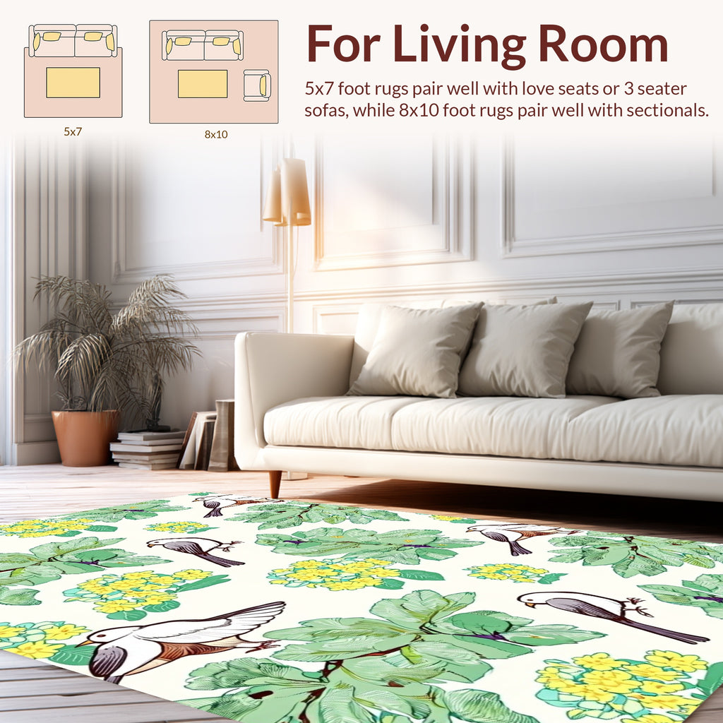 Whimsical Birds Spring Flowers Design Rug