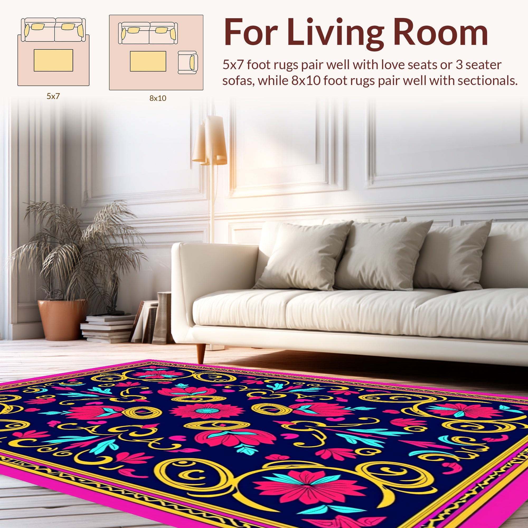 Vibrant Floral Swirls Pattern Rug