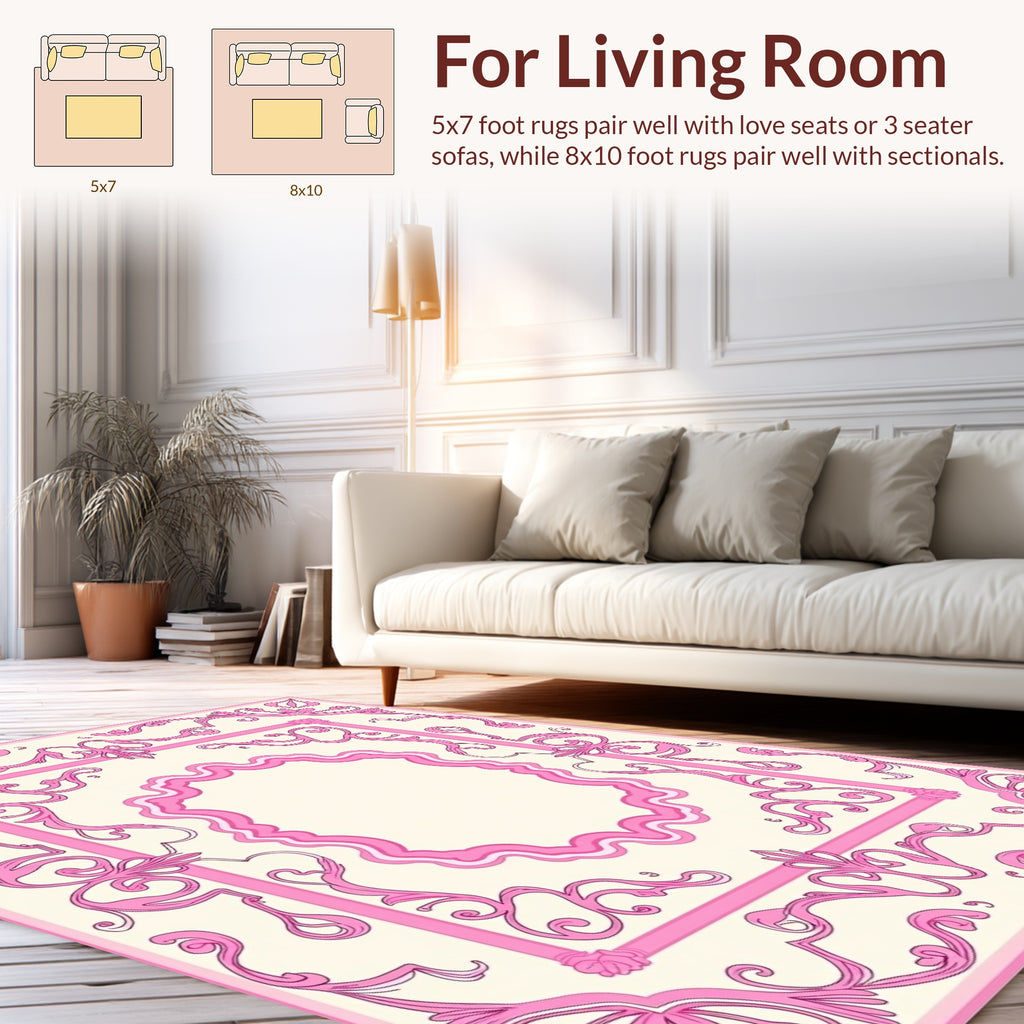 Ornate Pink Filigree Swirls Design Rug