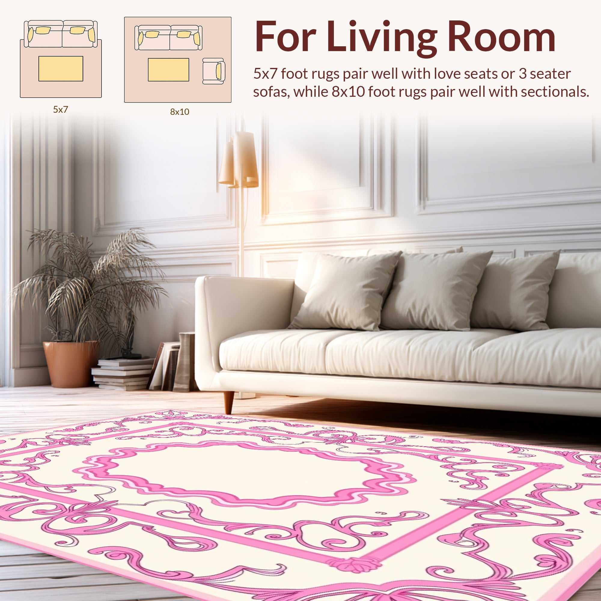 Ornate Pink Filigree Swirls Design Rug