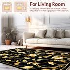 Elegant Gold Floral Nature Pattern Rug