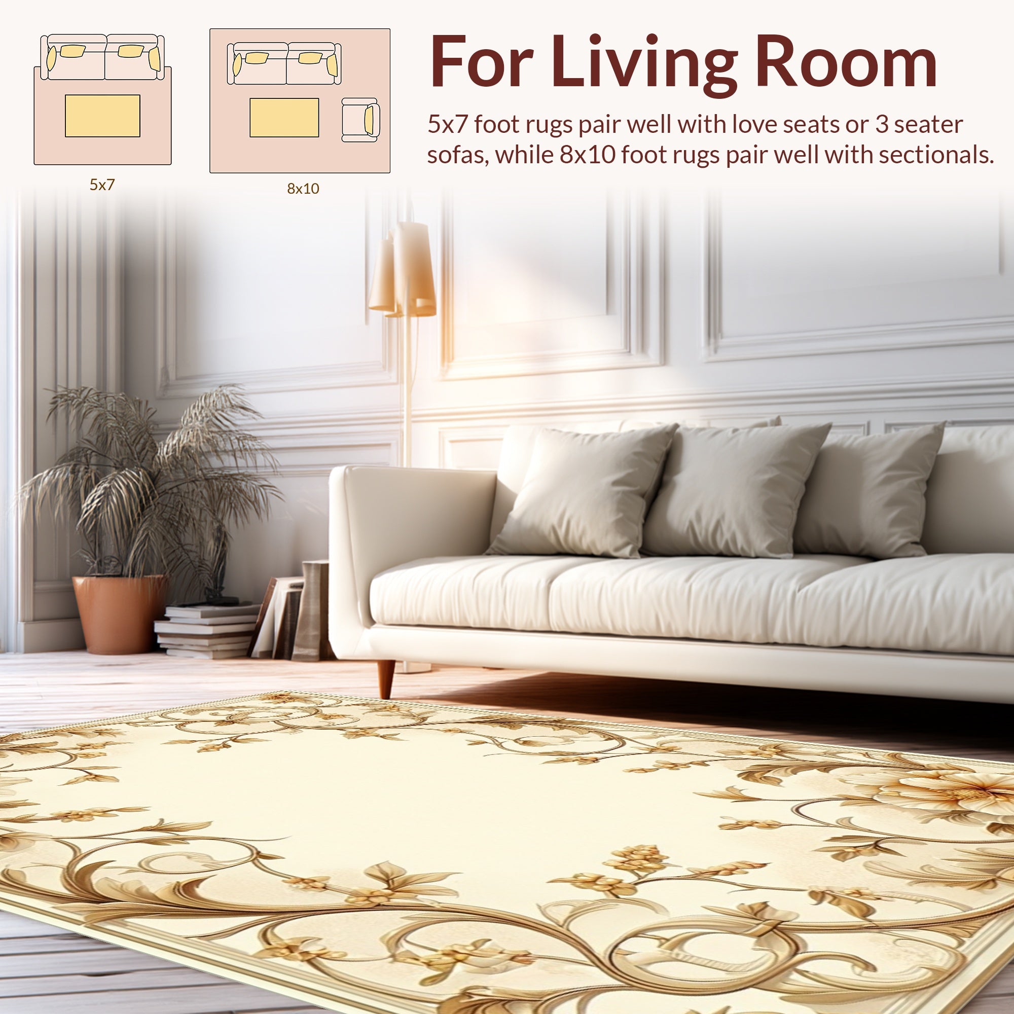 Elegant Floral Scroll Vignette Design Rug
