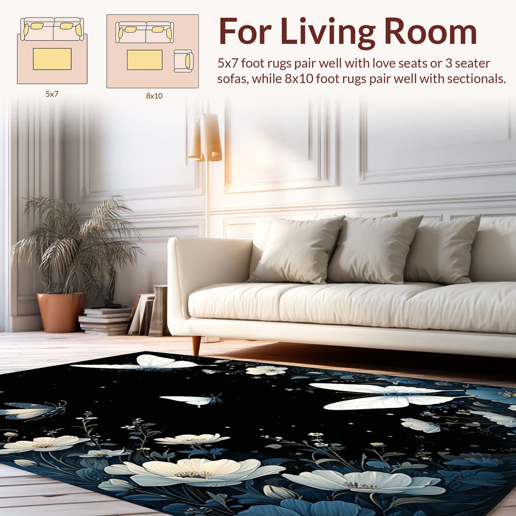 Night Garden Butterflies and Blooms Rug