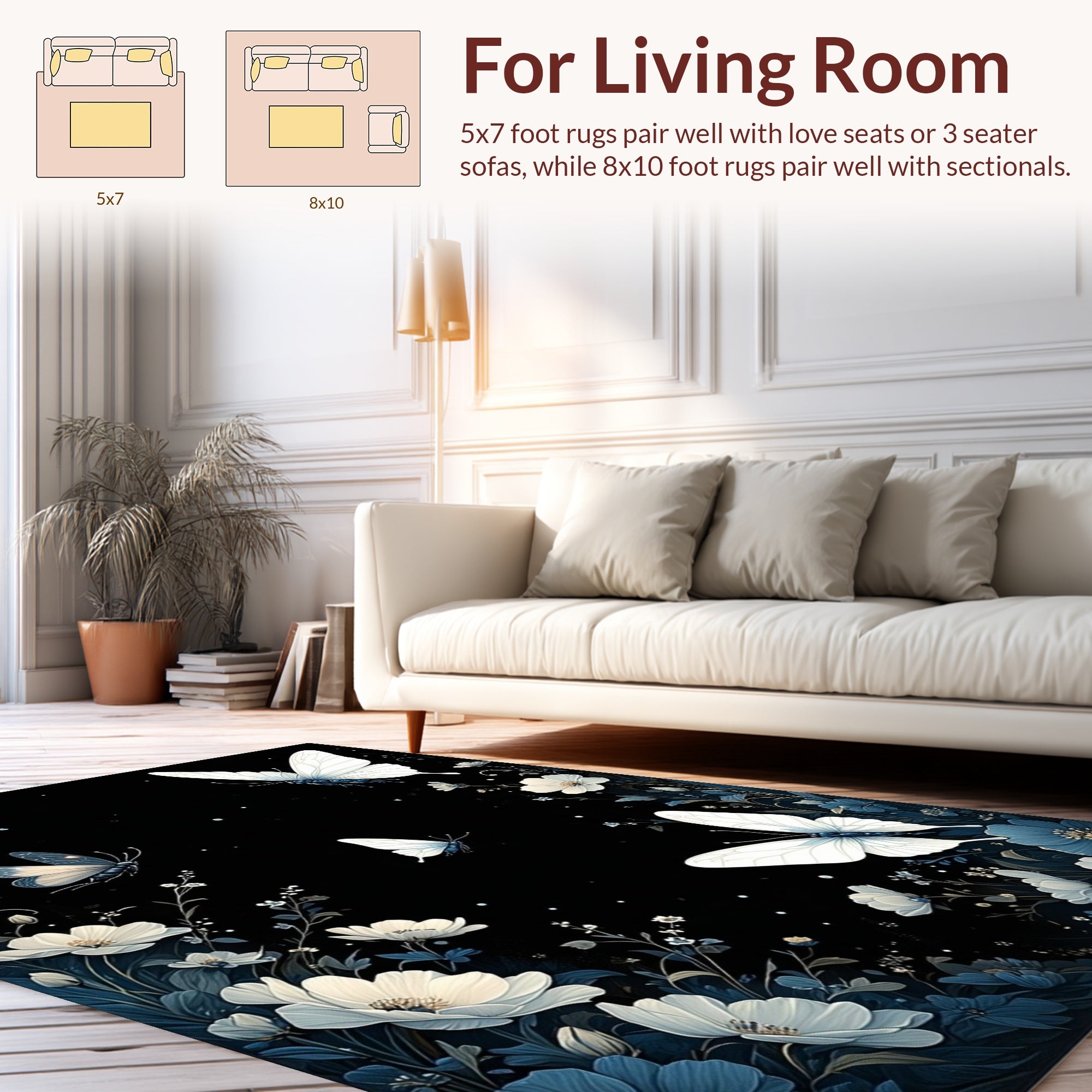 Night Garden Butterflies and Blooms Rug