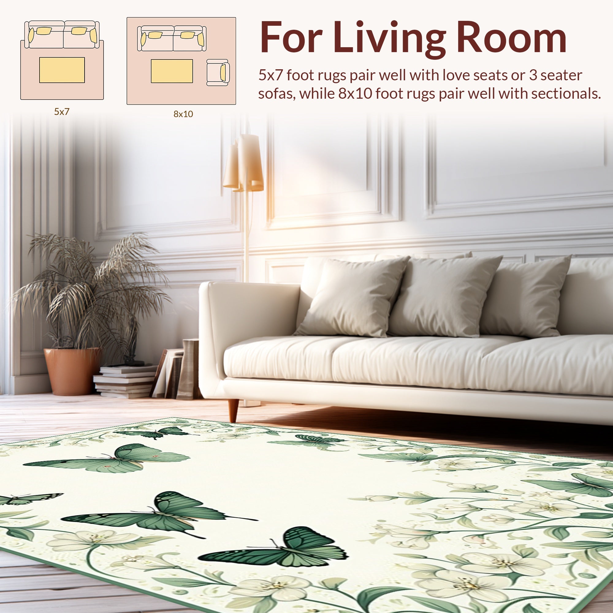 Elegant Green Butterfly Floral Garden Rug