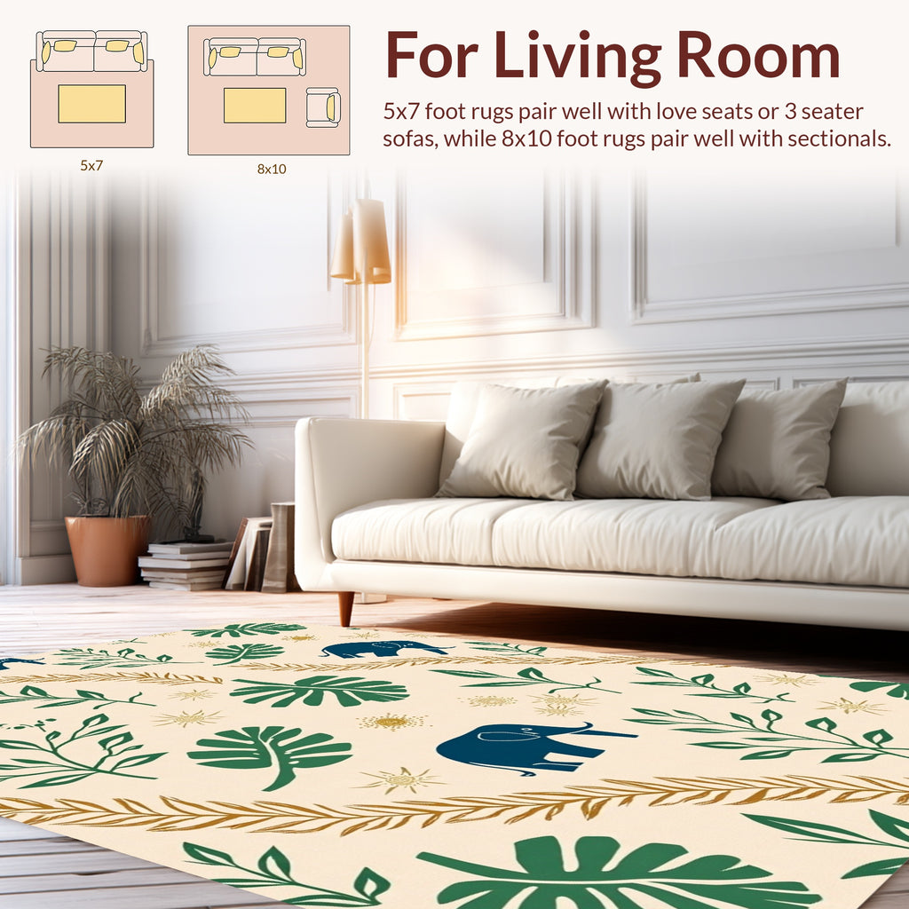 Deep Blue Elephant Nature Leaf Pattern Rug