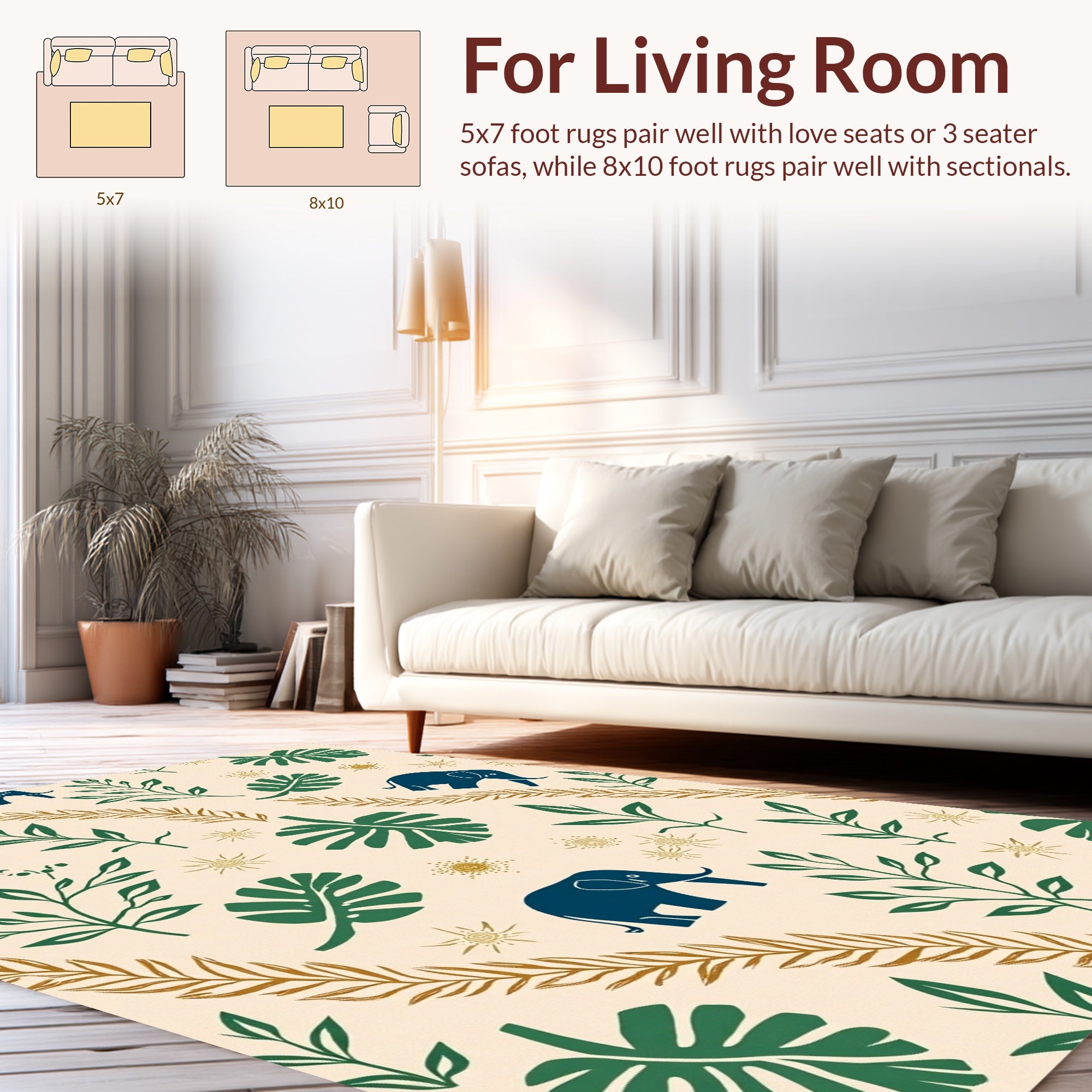 Deep Blue Elephant Nature Leaf Pattern Rug